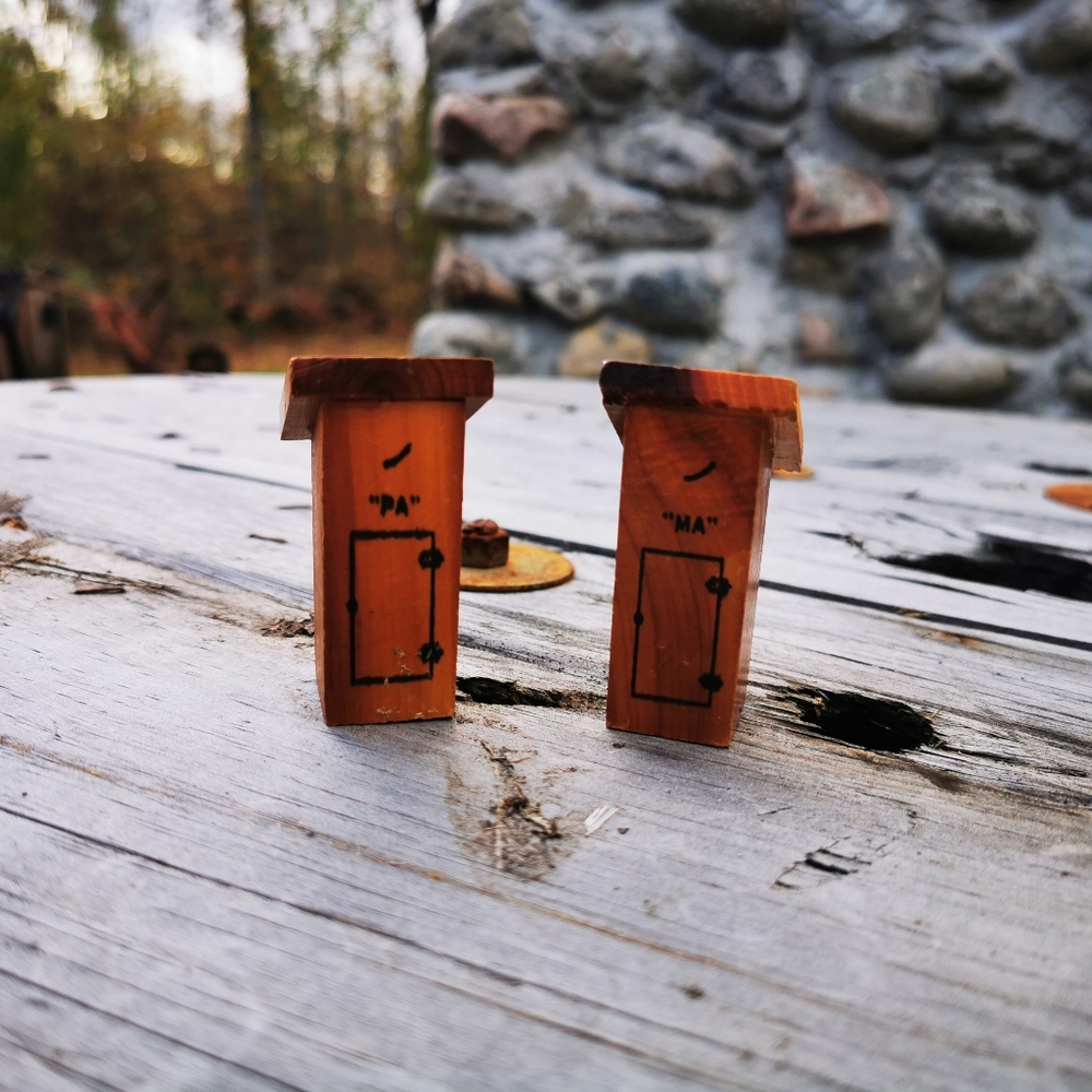 Vintage Ma and Pa Wooden Outhouse Salt and Pepper Shakers